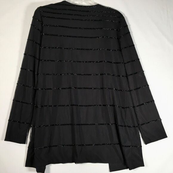 Calvin Klein Womens Large Black Poly Mesh Beaded Line Open Front Coat Cardigan - Picture 12 of 13